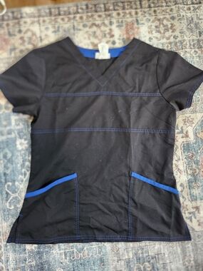 Scrubstar Black Top with Royal Blue Lining